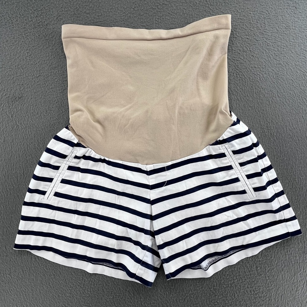 Motherhood Maternity Women Shorts Cotton Striped XS Secret Fit Belly Nautical